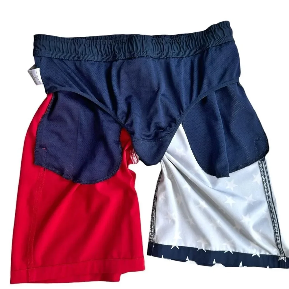 GAP Men’s American Flag Patriotic Red White Blue Lined Board Shorts. Small.